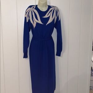 Vtg 80s/90s Christina Grant blue sweater dress